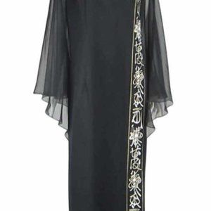 Vintage 1970's Black Alfred Shaheen, Asian maxi dress.